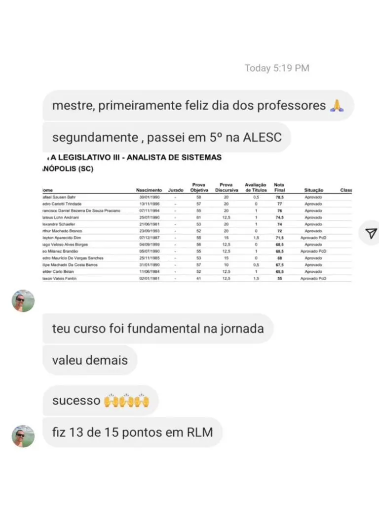 Resultado de aluno 10